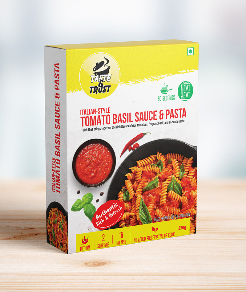 Taste And Trust Ready To Eat Tomato Basil Pasta front packaging